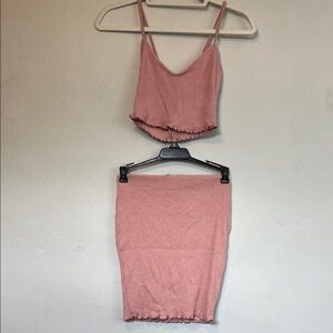 Pink Ribbed Skirt Set